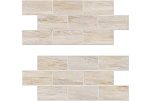 V-MOZZA 20-Sheet Peel and Stick Backsplash, Subway Tile Wall Tiles 13.5" x 5.8" 3D PVC Adhesive Stick on Tile Stick for Kitchen Fireplace (Greek Beige Marble)