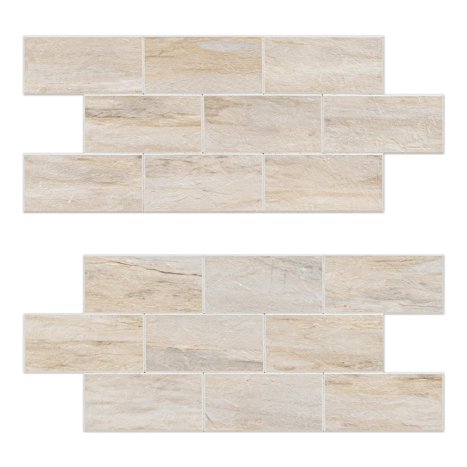 Photo 1 of 20-Sheet Peel and Stick Backsplash, Subway Tile Wall Tiles 13.5" x 5.8" 3D PVC Adhesive Stick on Tile Stick for Kitchen Fireplace (Greek Beige Marble)