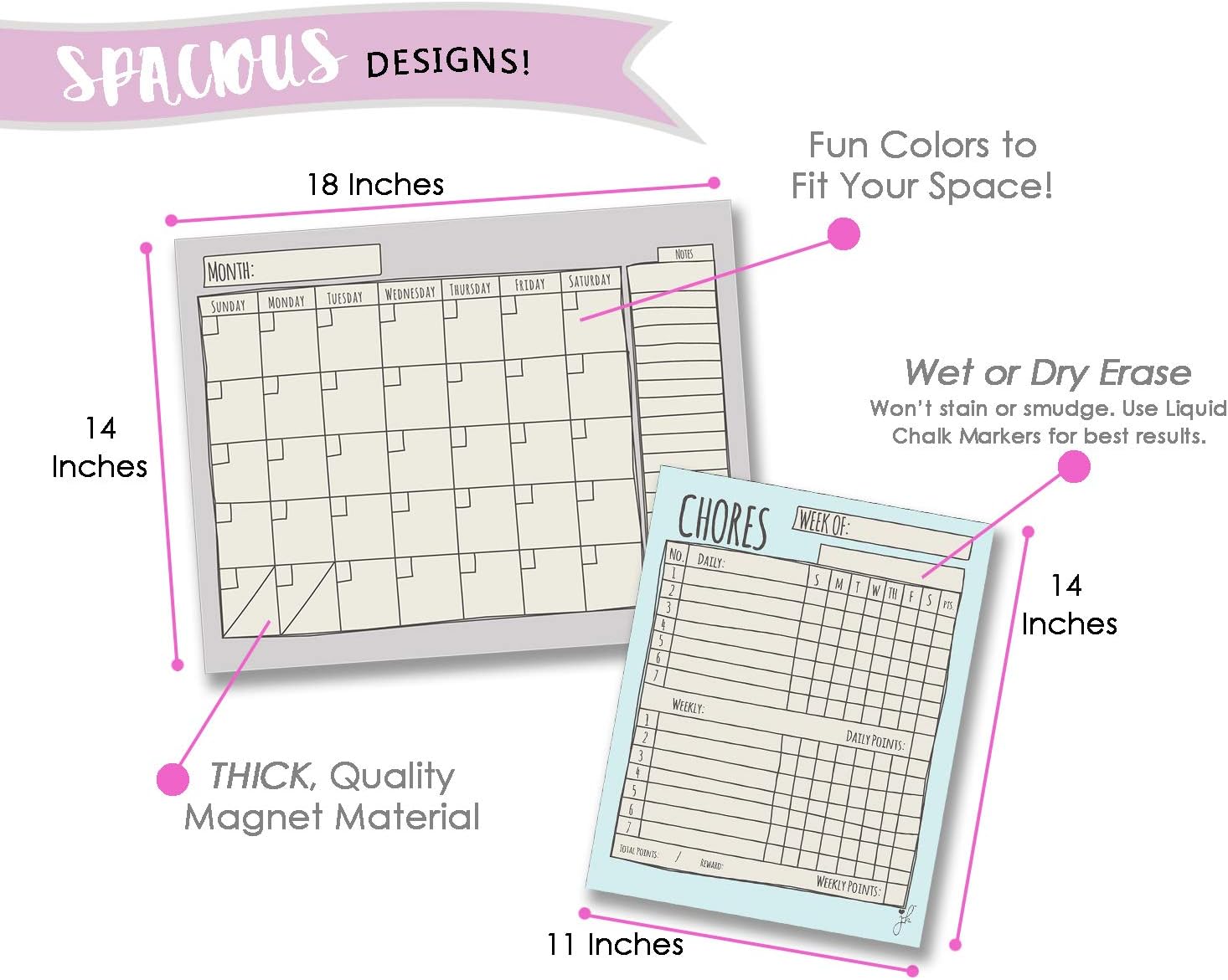Jennakate - Mint Magnetic Dry Erase Refrigerator Calendar - Monthly Refrigerator Planner - Schedule Board Calendar- Family Command Center -18" x 14" : Office Products