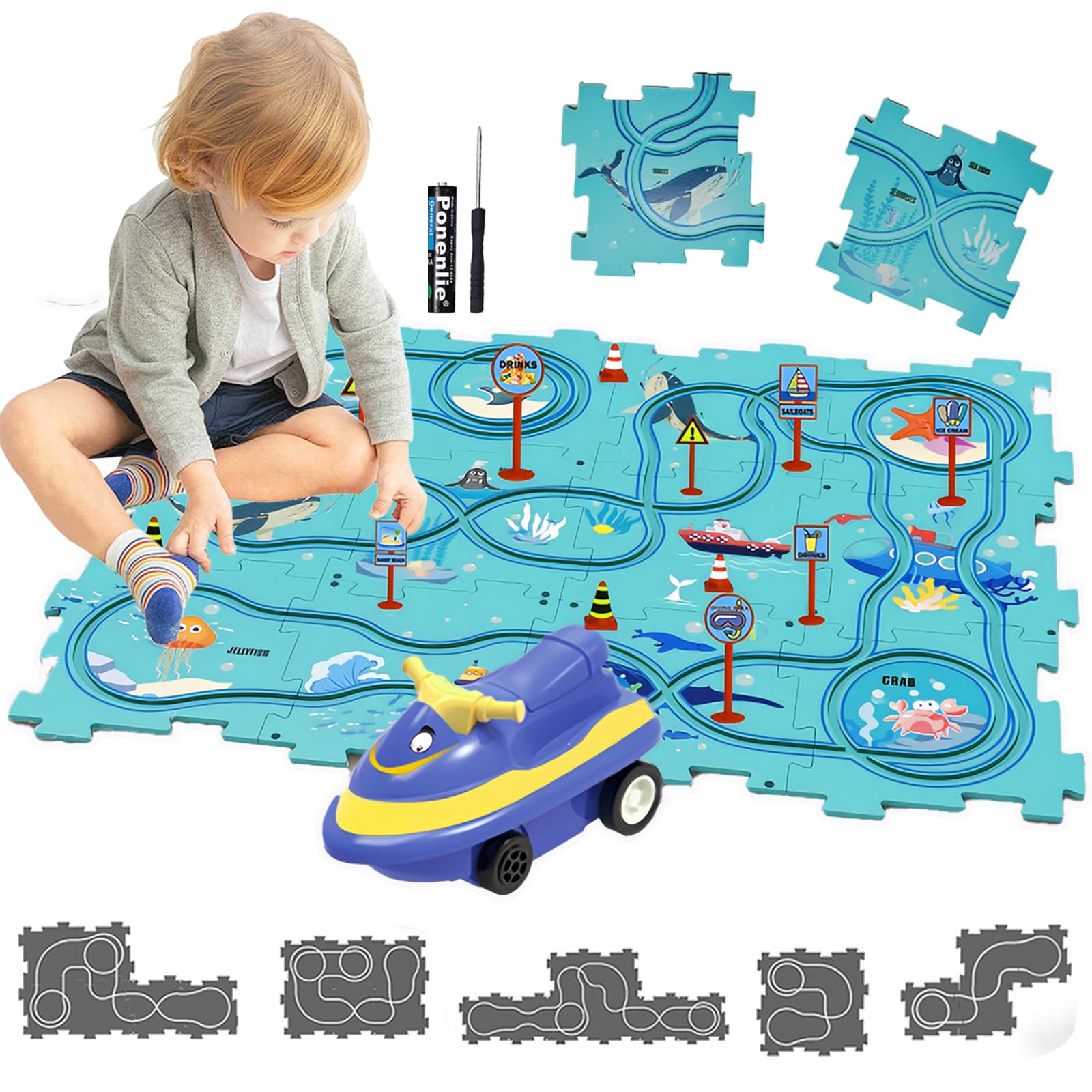 Puzzle Racer Kids Car Track Toy Car Set for Kids DIY 12PCS Puzzle Track Rail Route Educational Game Gift Toys for Children 2 3 4 5 6 Years