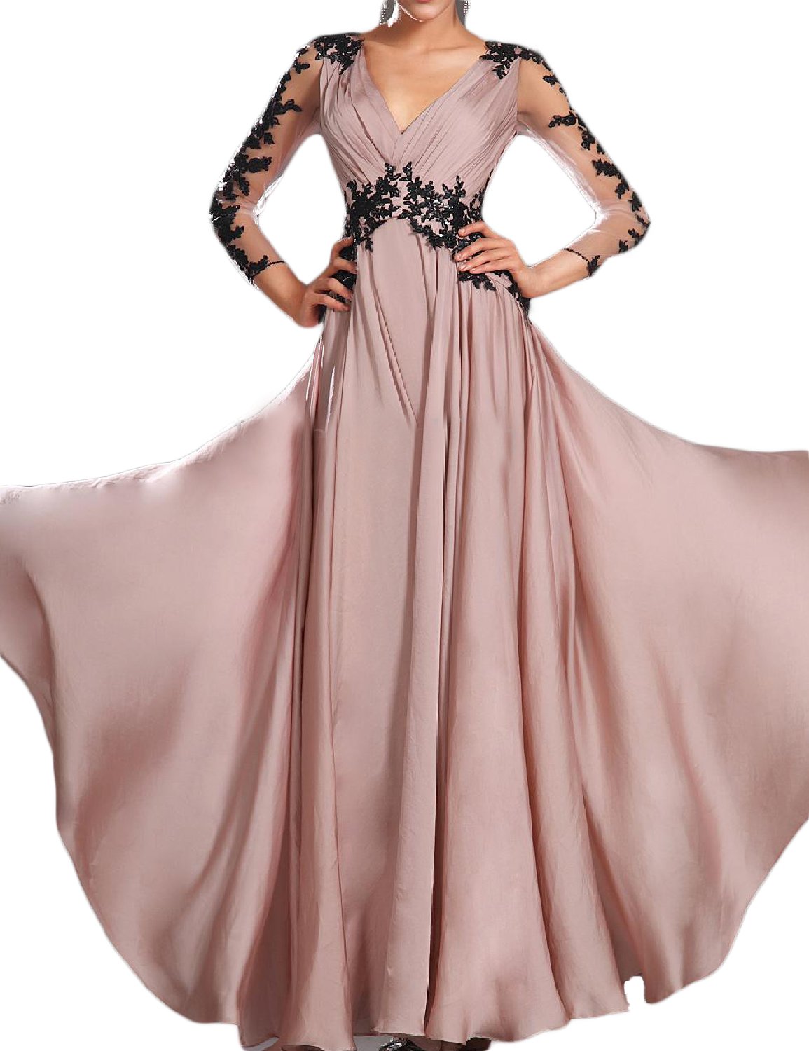 Oyisha Women S Long Ruched V Neck Chiffon Evening Dresses 3 4