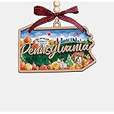 Moonlit93 Pennsylvania State Christmas Wooden Ornament - 2-Layer Laser-Cut Wooden Keepsake - Rustic Holiday Decor & Ideal Travel Gift for Women Men Family & Friends - Pennsylvania Locals Gift