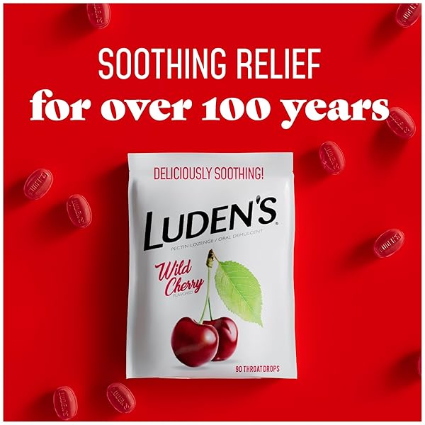 LUDEN’S SORE THROAT RELIEF LOZENGES FOR MINOR EVERYDAY IRRITATION & DRY MOUTH, WILD CHERRY FLAVORED DROPS, 90 COUNT, PACK OF 2