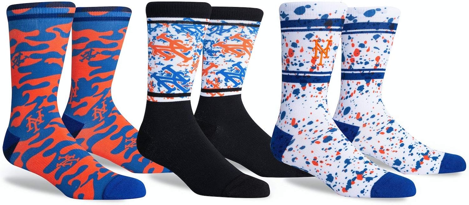 PKWY Unisex 3Pack New York Mets Crew Socks Amazon.co.uk Sports