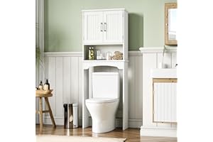 dainslef Over The Toilet Storage Cabinet, Double Door Over Toilet Bathroom Organizer, Space-Saving & Open Shelf & Anti-Tip Device, White