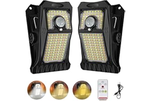 Tryme 118Leds Solar Lights Outdoor Clip Motion Sensor Lights Security Light 3 Modes, 3 Color Temperature, Solar Powered, USB Charging (2 Pack)
