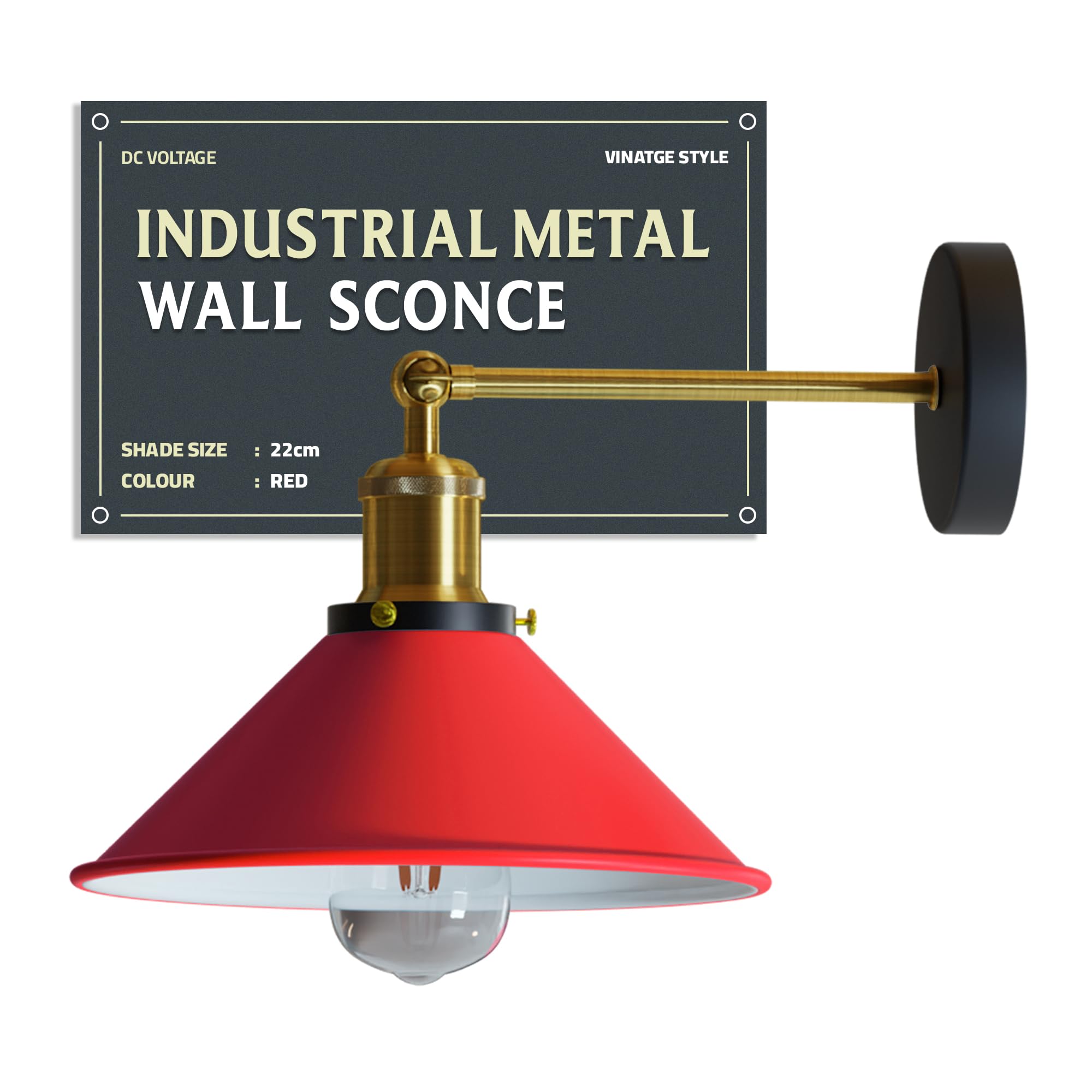 DC VOLTAGE Industrial Metal Wall Sconce Black Antique 240 Degree Adjustable Industrial Wall Light for Restaurants Galleries Aisle Kitchen Room Doorway Living Room(Red)