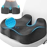 CushyOasis Seat Cushion, Gel Chair Cushions, Office Chair Cushions, Anti-Slip Bottom & Removable Cover Tailbone Pain Relief Cushion, Memory Foam Seat Cushion for Office, Wheelchair, Car (Grey)