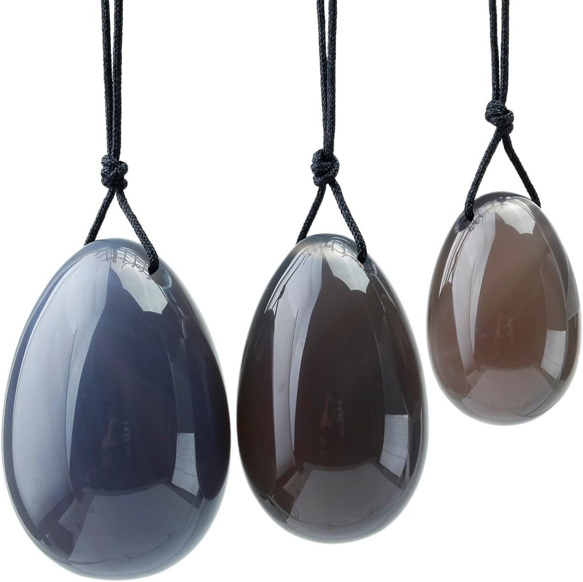 Shanxing Grey Agate Yoni Eggs Set of 3, Predrilled, with Unwaxed String, Massage Stone for Women to Train Pelvic Muscles Kegel Exercise