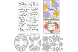 GLOBLELAND Greetings Clear Stamps and Flowers Plants Tags Cutting Dies Set for DIY Scrapbooking Cards Making Decorative Photo
