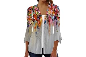 LPIGOH 3/4 Sleeve Cardigans for Women Lightweight Extra Soft Open Front Casual Vintage Floral Print Various Style Cardigan