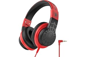 iClever HS19 Kids Headphones for School with Microphone, Safe Volume Limiter 74/85dBA, Over-Ear Girls Boys Headphones for Kids with FunShare Foldable Wired for iPad/Travel (Spider Black)