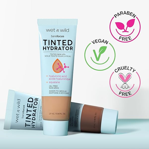 WET N WILD BARE FOCUS TINTED HYDRATOR TINTED SKIN VEIL, LIGHTWEIGHT BUILDABLE COVERAGE WITH HYALURONIC ACID & VEGAN SQUALANE, SHEER-TO-MEDIUM COVERAGE, SEMI-MATTE FINISH, CRUELTY-FREE – LIGHT MEDIUM