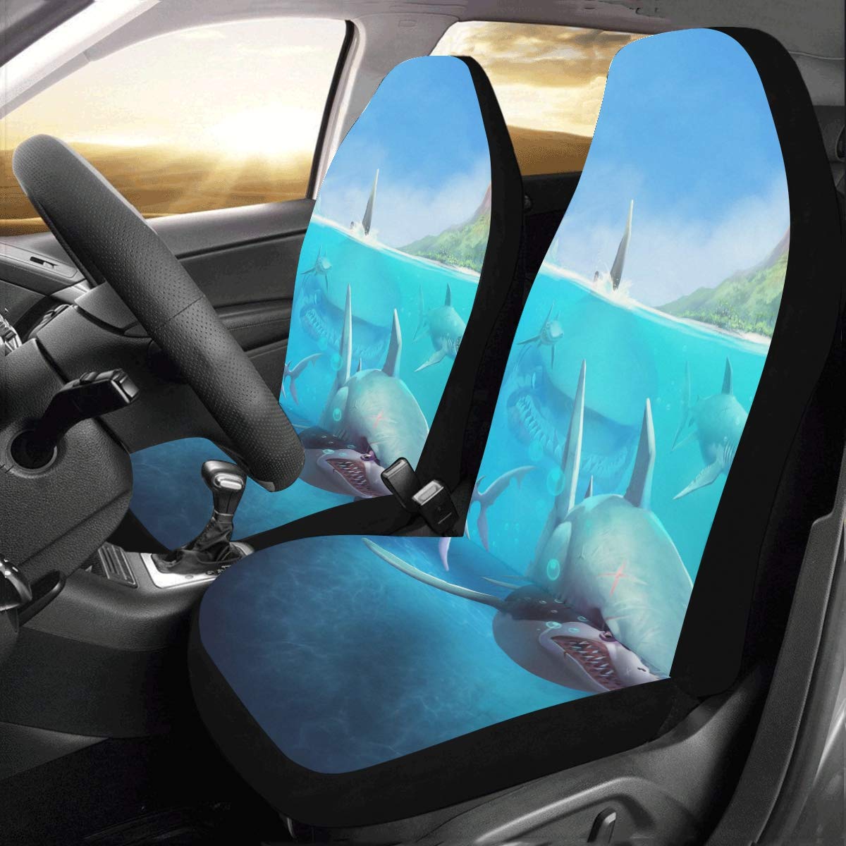 Protective Seat Covers Hungry Shark World X iOS Android Shark Universal Fit Auto Car Seat Covers Protector for Auto Truck SUV Vehicle Women Lady (2 Front) Van Car Cover