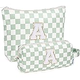 Narwey 2 Set Initial Makeup Bag, Personalized Cute Cosmetic Bag Travel Toiletry Bags, Teen Girls Gifts Trendy Stuff 8 10 11 12 14 16 18 Years Old, Birthday Gifts for Kids Tween Women (A)