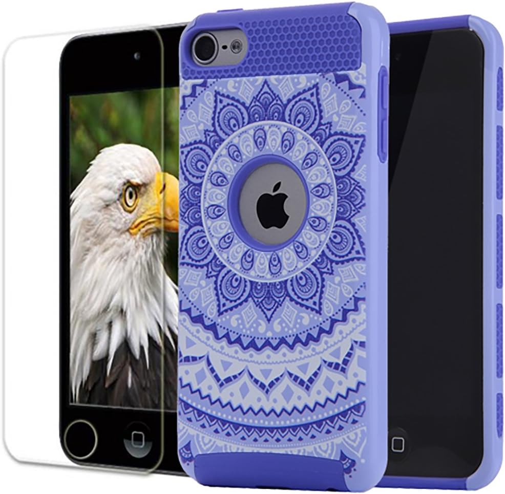 iPod Touch 5 6th Generation Case, Vecr Armor Dual Layer Shock Absorption Hard Back Cover with Tempered Glass For Apple iPod Touch 5th 6 Generation (RoyalBlue)
