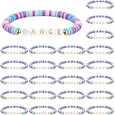 Blosssound 24 Pcs Dance Polymer Clay Beaded Bracelet Bulk Stretch Heishi Bracelet for Dancer Party Favors Team Gift Colorful Dance Lover Gift Ballerina Party Favors Charm Jewelry