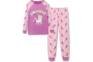 Mikrdoo Girls Pajamas Kids Soft Cute Cotton Long Sleeve 2 Piece Stretchy Snug-Fit Pjs Set for Girls Size 4-14