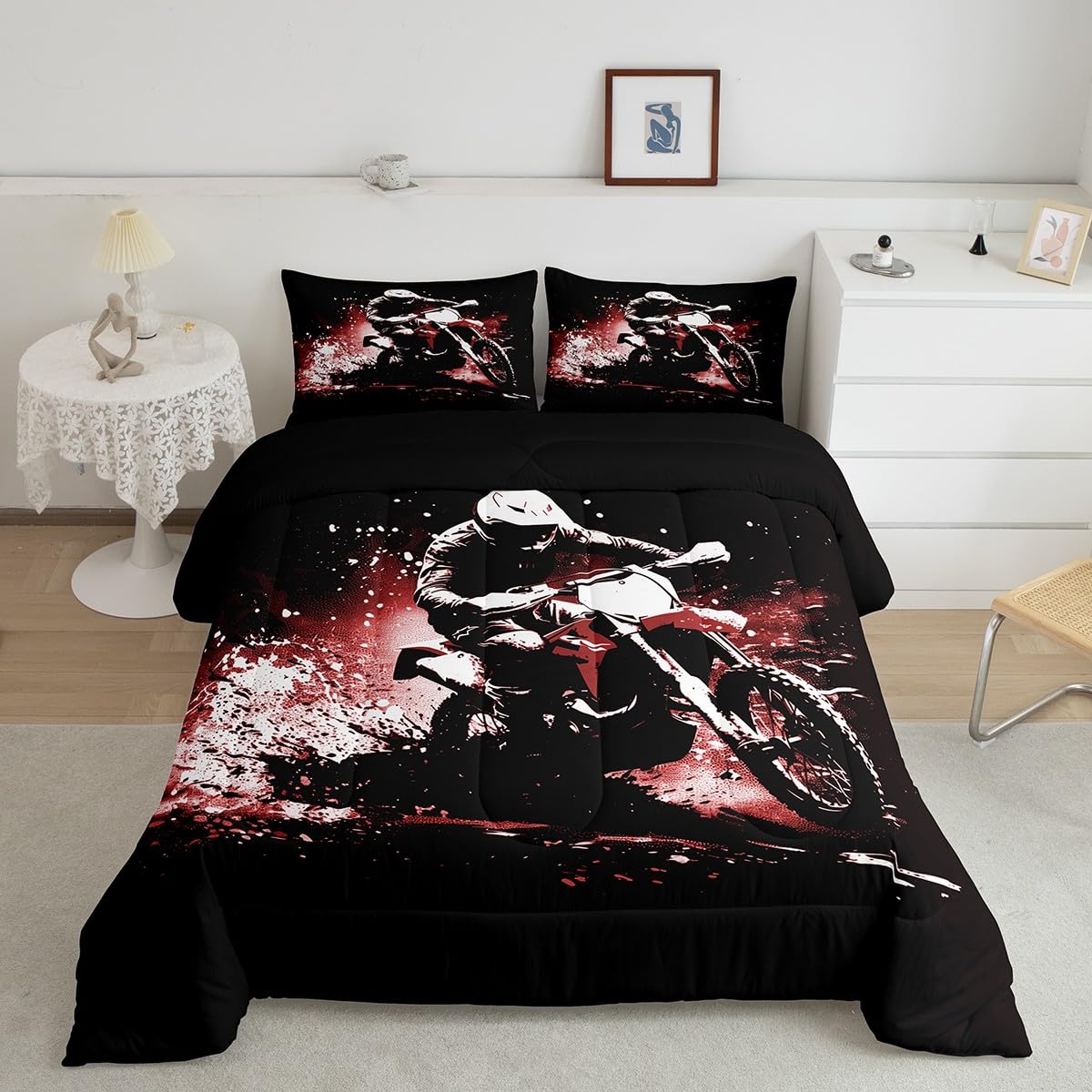 Photo 1 of Feelyou Dirt Bike Twin Size Comforter Set for Kids Boys Girls Decor Motorbike Comforter Cover Breathable Soft Lightweight Microfiber Racing Motocross Rider Cool Motocross Bedroom Decor Quilt Set
