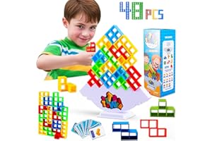 BAOXUE 48 PCS Tetra Tower Game for Adult & Kids, Stack Attack Game for Family Travel Party- 2+Players Tetris Stacking Game, 3D Balance Game