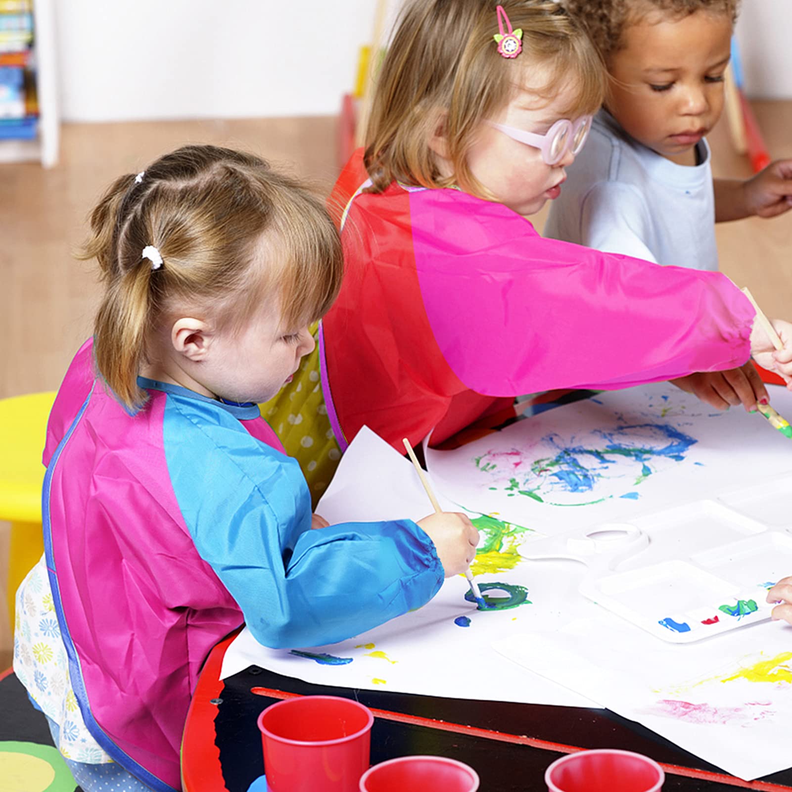 URSKYTOUS 6Pcs Kids Art Smocks, Toddler Smocks, Waterproof Smock for Kids Painting, Colorful Children Aprons, Artist Painting Smock, Long Sleeves With 3 Roomy Pockets, Age 3-7 Years