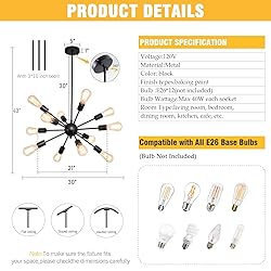 LIGHTDAMY Sputnik Chandeliers Black, Modern