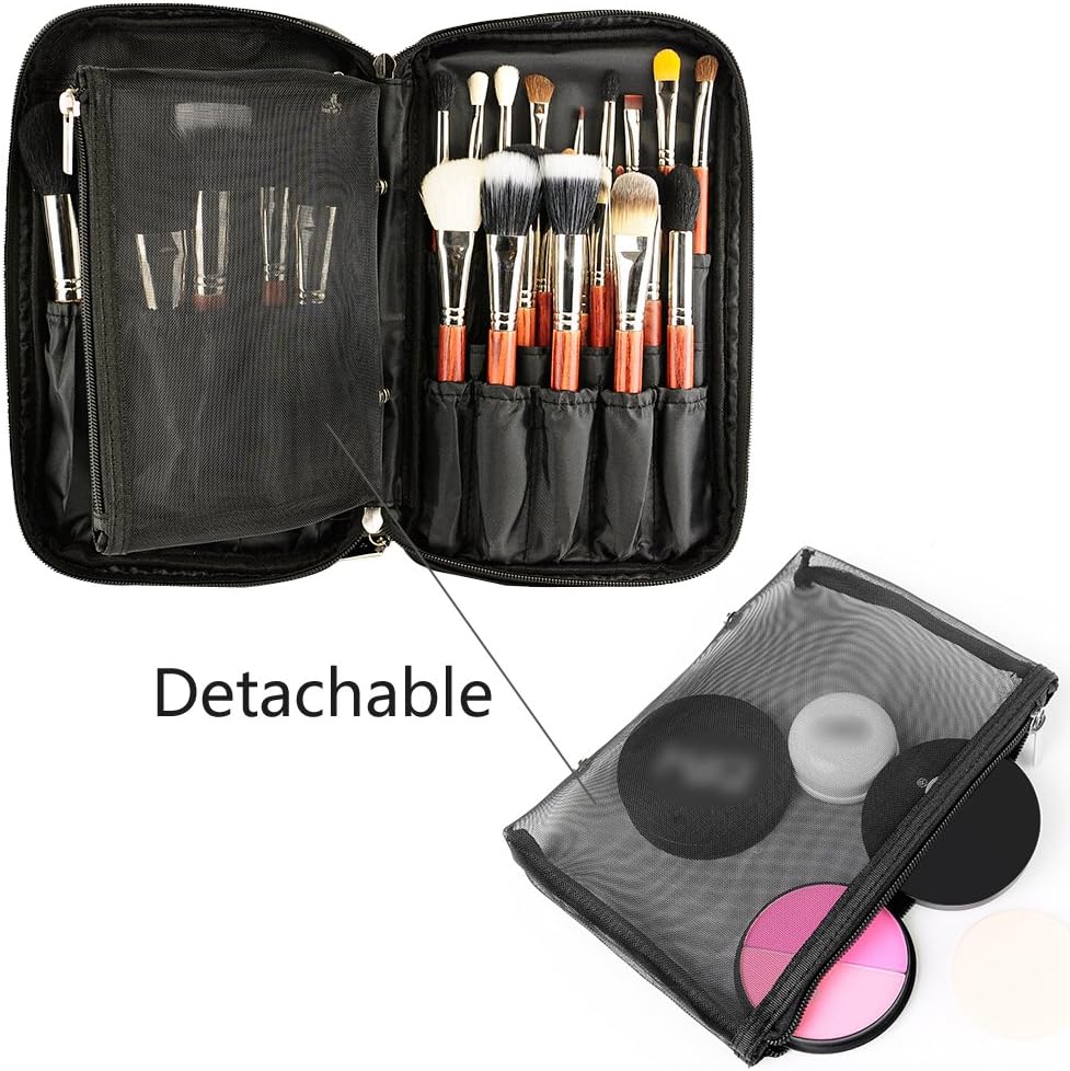Professional Cosmetic Case Makeup Brush Organizer Makeup Artist Case with Belt Strap Holder Multi functional Cosmetic Bag Makeup Handbag for Travel & Home Gift (Black) : Beauty