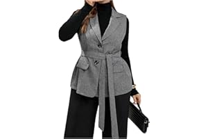 GORGLITTER Women's Plus Size Belted Blazer Vest Wrap Sleeveless Lapel Dressy Trendy Jacket