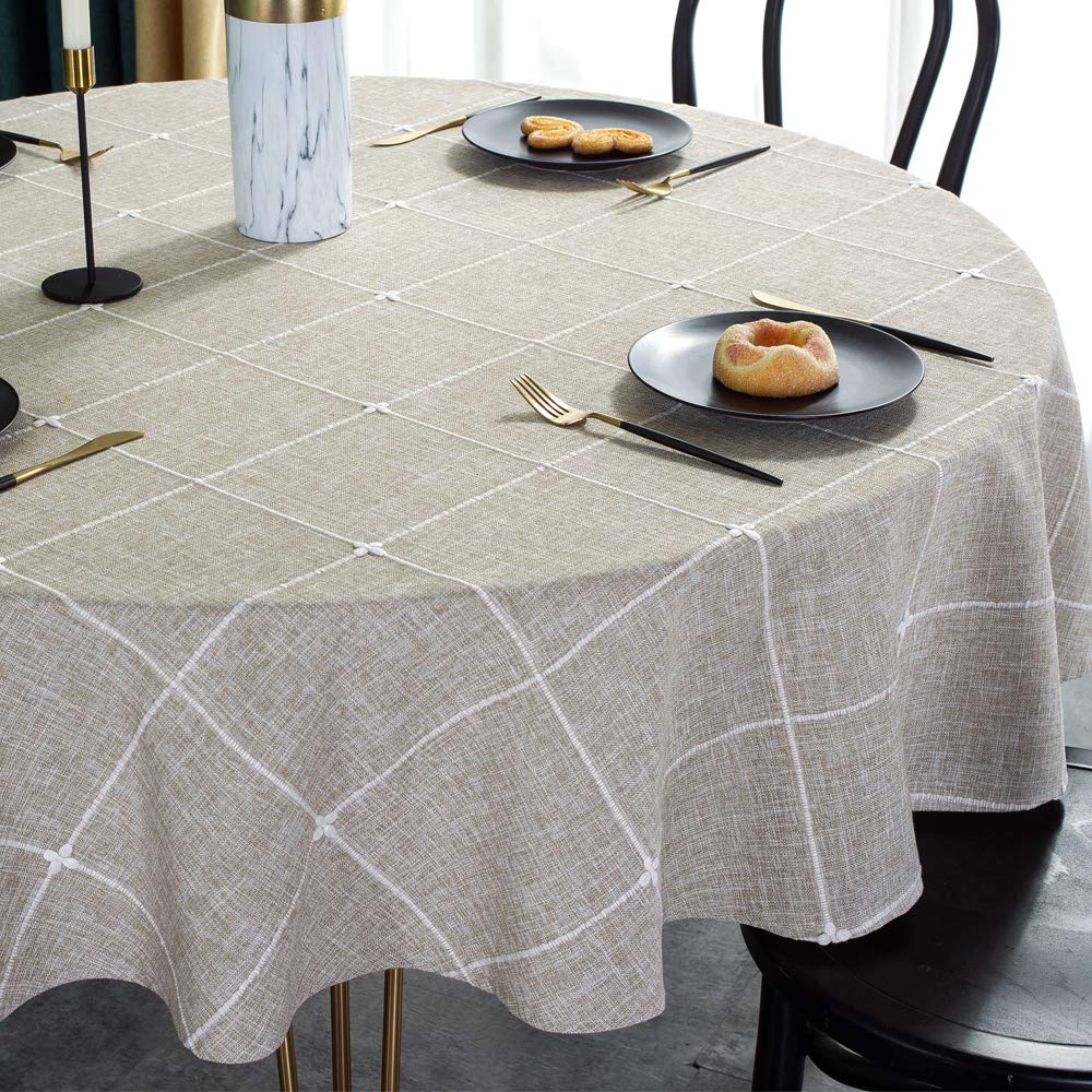 Plenmor Round Tablecloth Heavy Duty Cotton Circular Table Cloth for Round Table Round Table Cover for Coffee Picnic Outdoor (Round,135cm in diameter, Linen)