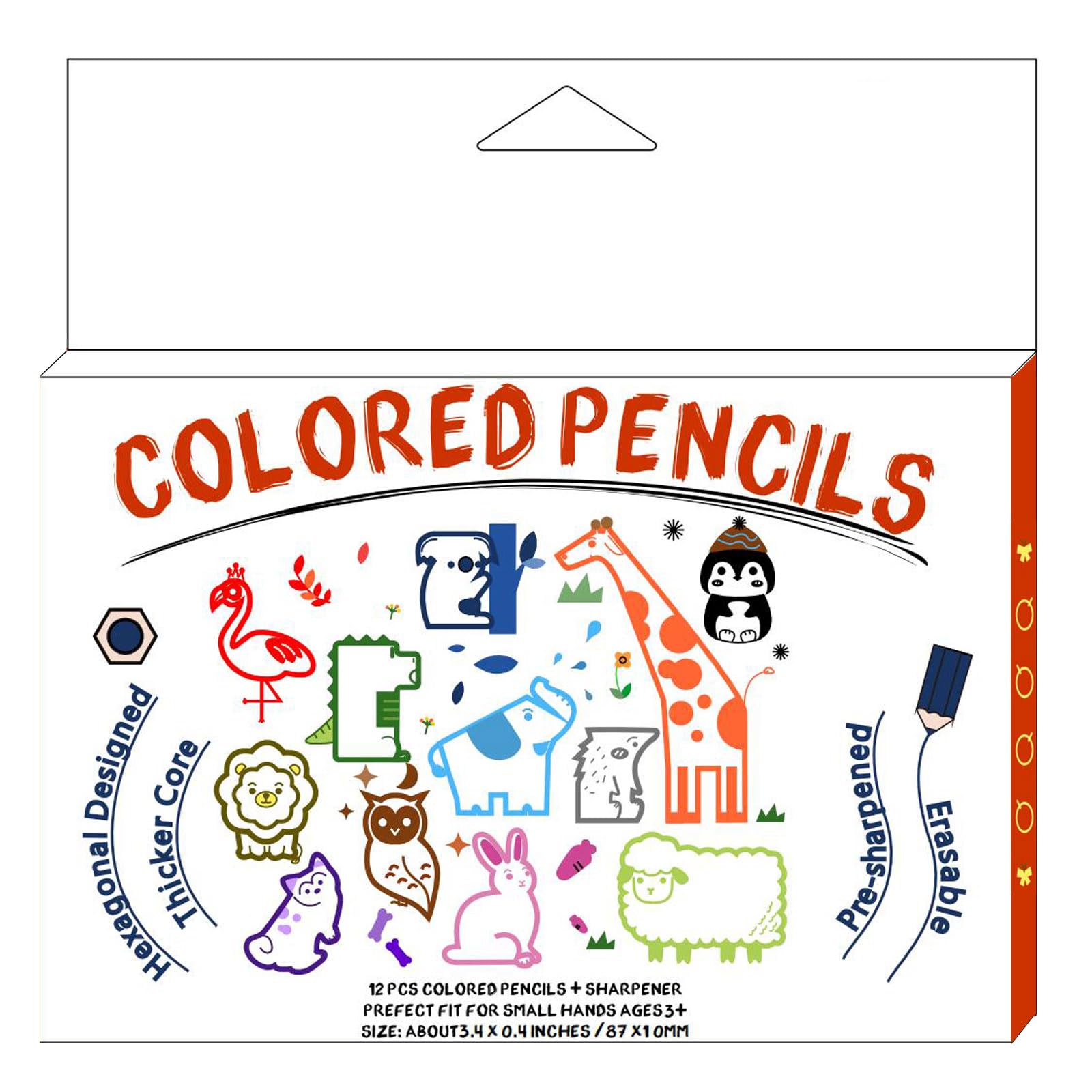 ThEast 12 Short Colored Pencils for Kids, Cute Animal Toddlers Crayons Color Pencil with Sharpener, Preschool Party Favors, Pre-Sharpened(Pack of 1)