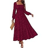 KIRUNDO Wedding Guest Dresses for Women Spring 2026 Long Sleeve Smocked Floral Flowy A Line Boho Maxi Dress Fashion Clothing