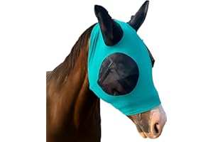 PRAIRIE HORSE SUPPLY Horse Fly Mask - Durable Equine Fly Mask with Full Coverage for Eye & Ear - Stretchable, UV & Sun Protection Flymask for Horses, Ponies & Mini Horses - Horse Face Cover for Pasture & Trail - Teal