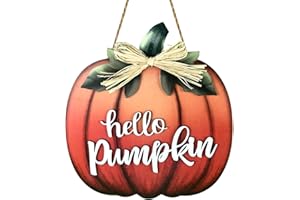 YUNKKIN Fall Door Decor Hello Pumpkin Door Sign Fall Door Wreath with Bow Wooden Fall Pumpkin Wall Decor Rustic Porch Decor Fall Door Hanger for Harvest Thanksgiving Fall Farmhouse Indoor Home Decor Orange