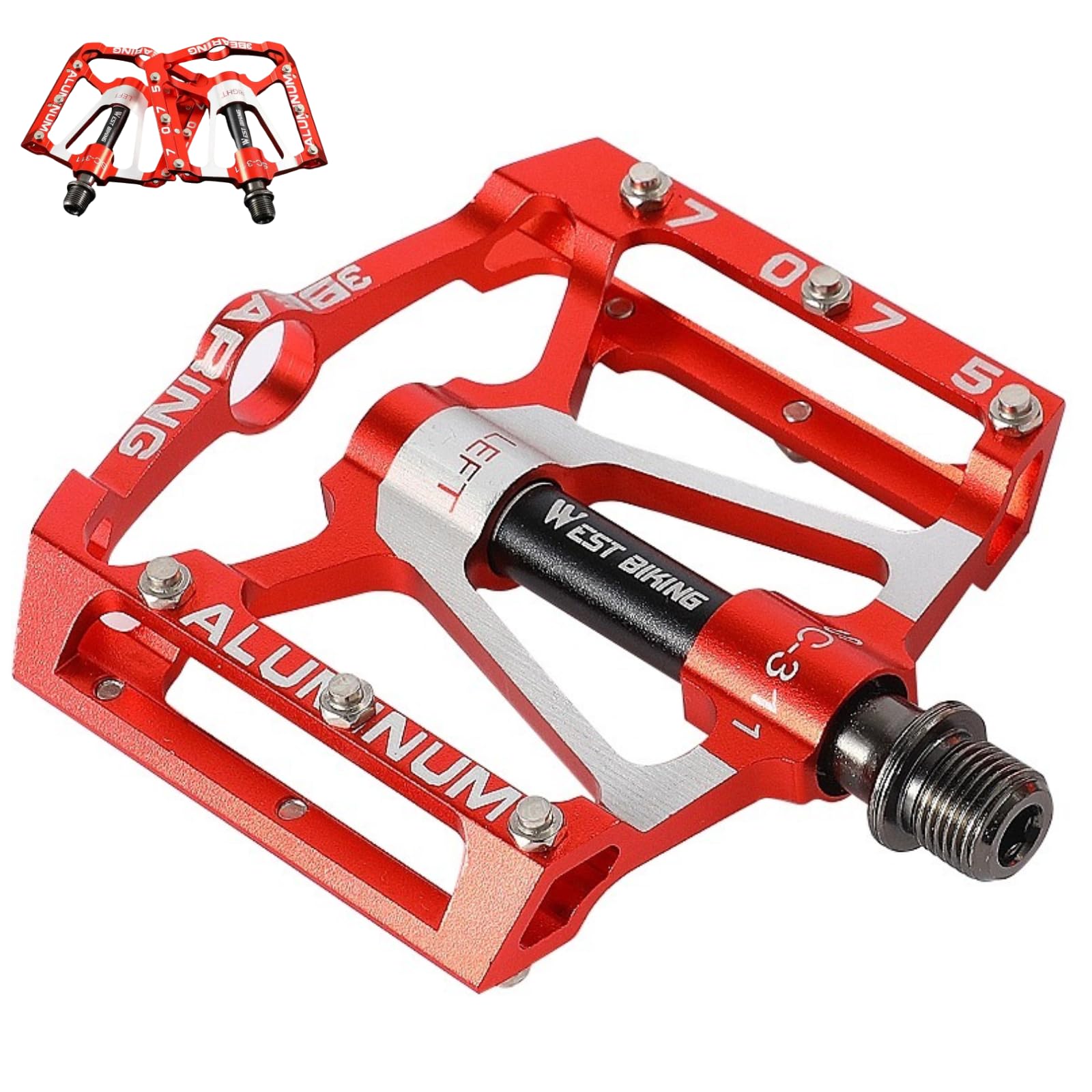 ENJOHOS Bike Pedals 3 Sealed Bearing Non-Slip CNC Aluminium Lightweight Pedal Wide Platform Flat Anti-skid Bicycle Pedals for MTB,Road Bike,BMX,E-Bike9/16" 1 Pair/2 Pcs,Red