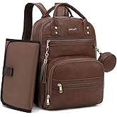 ROSEGIN Premium Vegan Leather Diaper Bag Backpack with Waterproof Changing Pad, Reinforced Zippers & Odor-Free,20 Pockets Pro Organizer, Fits 15.6" Laptop, Stroller Straps, Baby Bag for Mom,Dark Brown