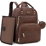 ROSEGIN Premium Vegan Leather Diaper Bag Backpack with Waterproof Changing Pad, Reinforced Zippers & Odor-Free,20 Pockets Pro Organizer, Fits 15.6" Laptop, Stroller Straps, Baby Bag for Mom,Dark Brown