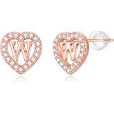 Initial Heart Stud Earrings for Girls Kids Sterling Silver Post | Rose Gold-Plated or Sterling Silver, Hypoallergenic, Tarnish-Resistant, Little Girls Kids Baby Earrings, Teen Girls Gift