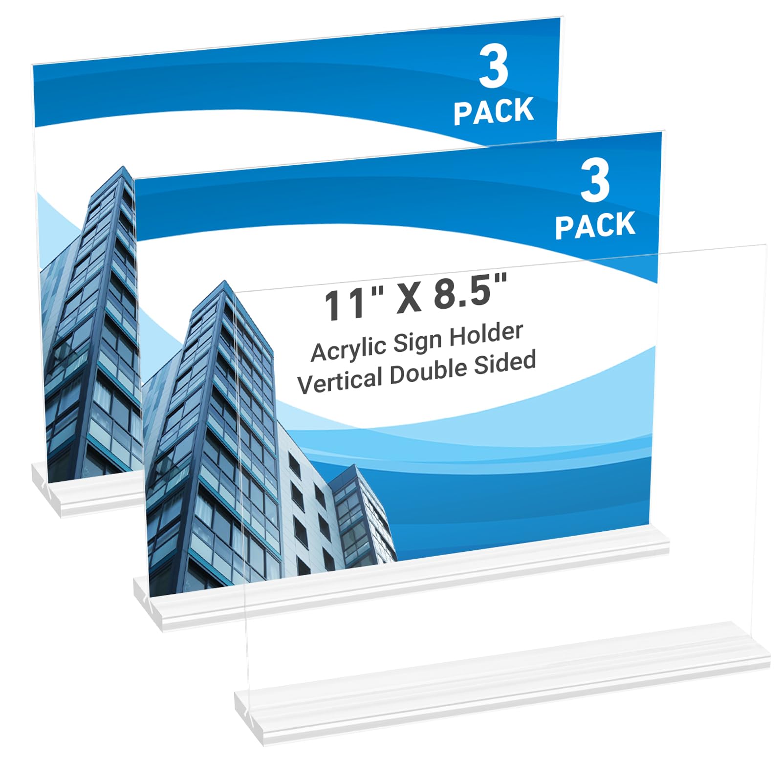 Photo 1 of 3 Pack Acrylic Sign Holder 11 x 8.5 Horizontal, Double-Sided Clear Sign Holder Plastic Stands for Display, T Shape Acrylic Table Sign Stands for Office Store Restaurants Wedding Party Decoration