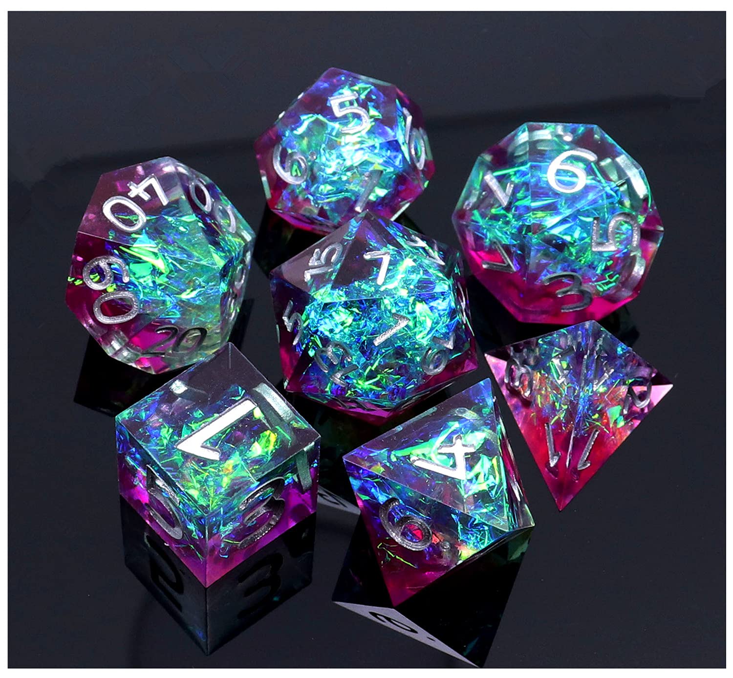 CREEBUY Resin DND Dice Set Purple & Lake Blue Polyhedral Dice for Dungeon and Dragons D&D RPG Table Games, Handcrafted Galaxy Dice with Gift Box, Girls Fantasy Dice with Pretty Filler