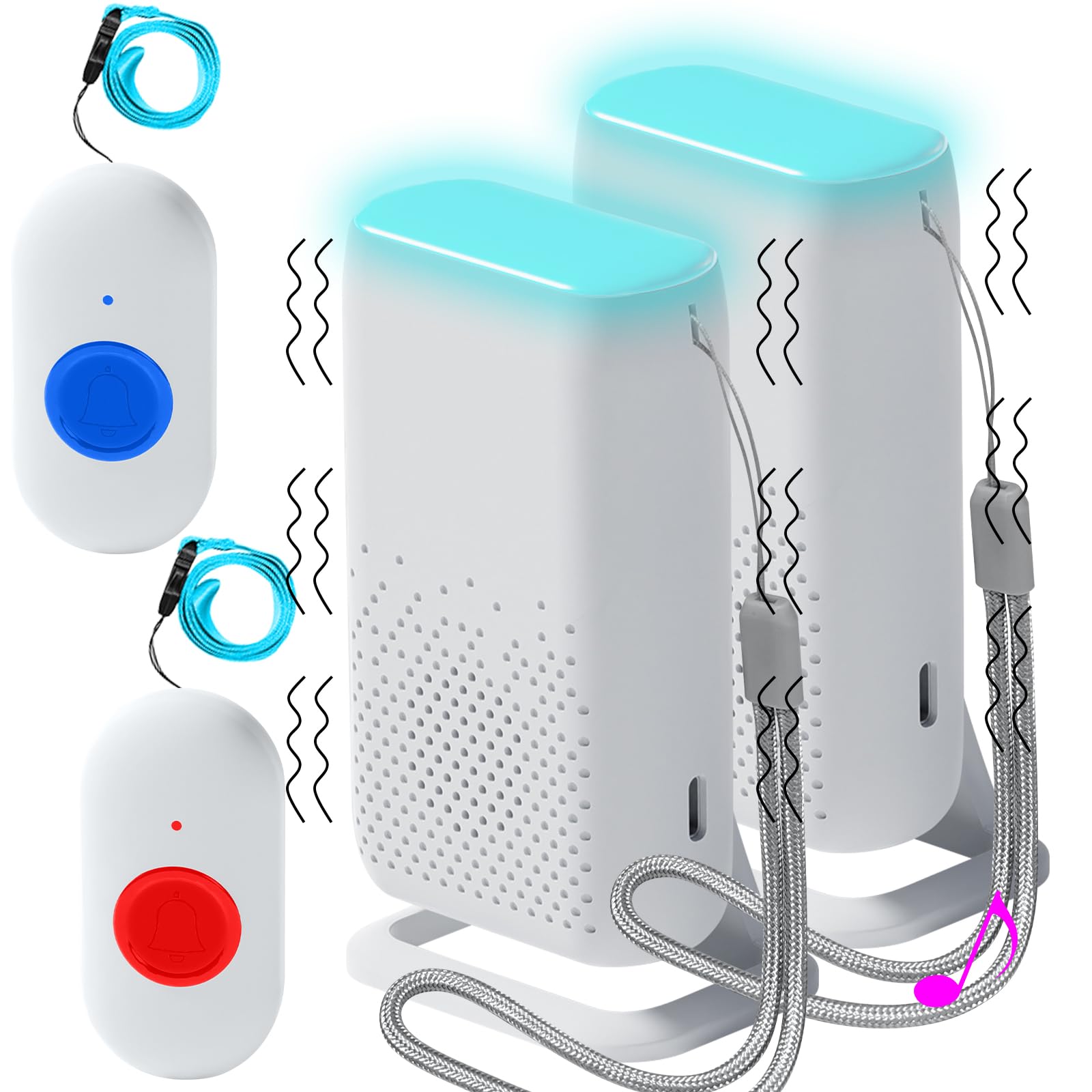 ALEENFOON Wireless Caregiver Pager Vibration Caregiver Pager Home Safety Patient Alert Alarm System Elderly Alarm Call Button Personal Alarms for Elderly Kids (2 to 2)