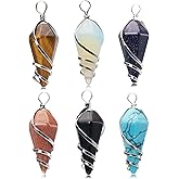 Flemtai 6 Pieces Natural Stone Pendant Wire Wrapped Hexagonal Healing Quartz Crystal Point Gemstone Wand Charm for Jewelry Making Necklace Bracelet