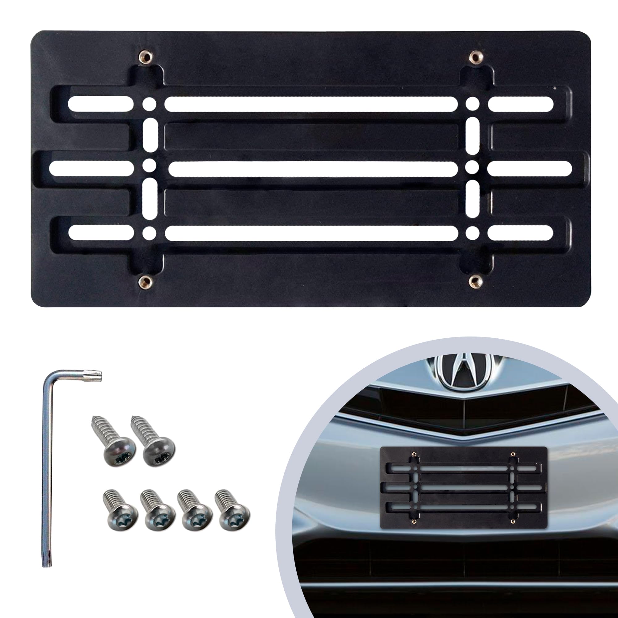 Photo 1 of Front Bumper License Plate Bracket for Acura 2000-2023, Plate Holder Set w 6 Unique Screw Bolts & Wrench Kit, License Tag Mounting Kit, Quality Plate Holders, Premium Car & Truck Accessories