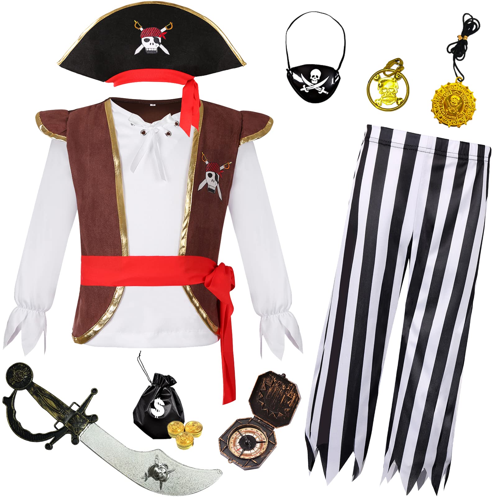 Photo 1 of Gorkonpy Pirate Costume Kids Toddler Boys Pirate Costume with Hat and Accessories (3-4T)