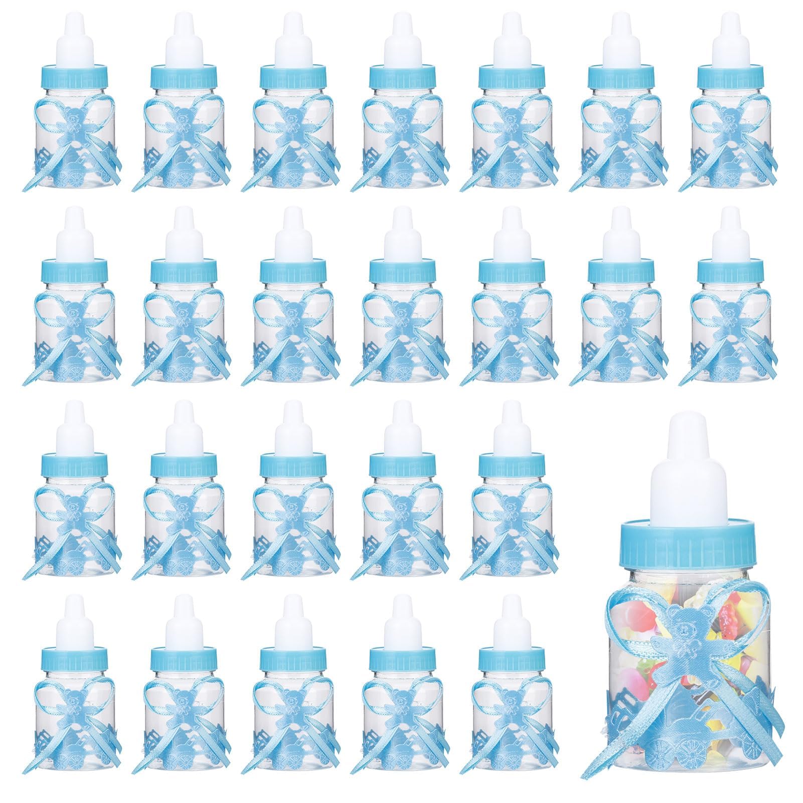 24Pcs Candy Bottle Baby Boy Reusable Filling Candy Box Blue Favour Feeding Bottle Baby Shower Sweets Favour for Party Favors Holy Communion Supplies Boy