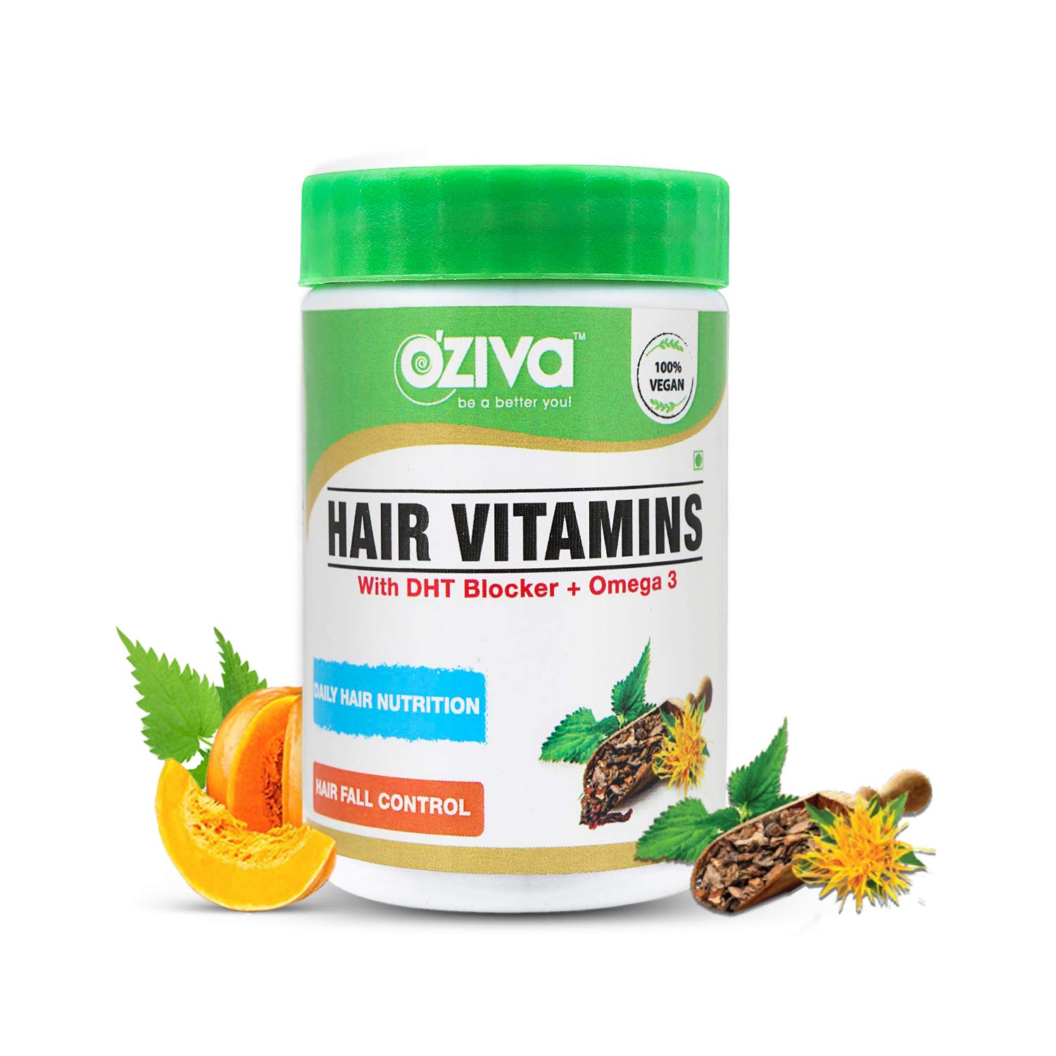 OZiva Hair Vitamins (With DHT Blocker & Omega 3), 60 Capsules (Hair