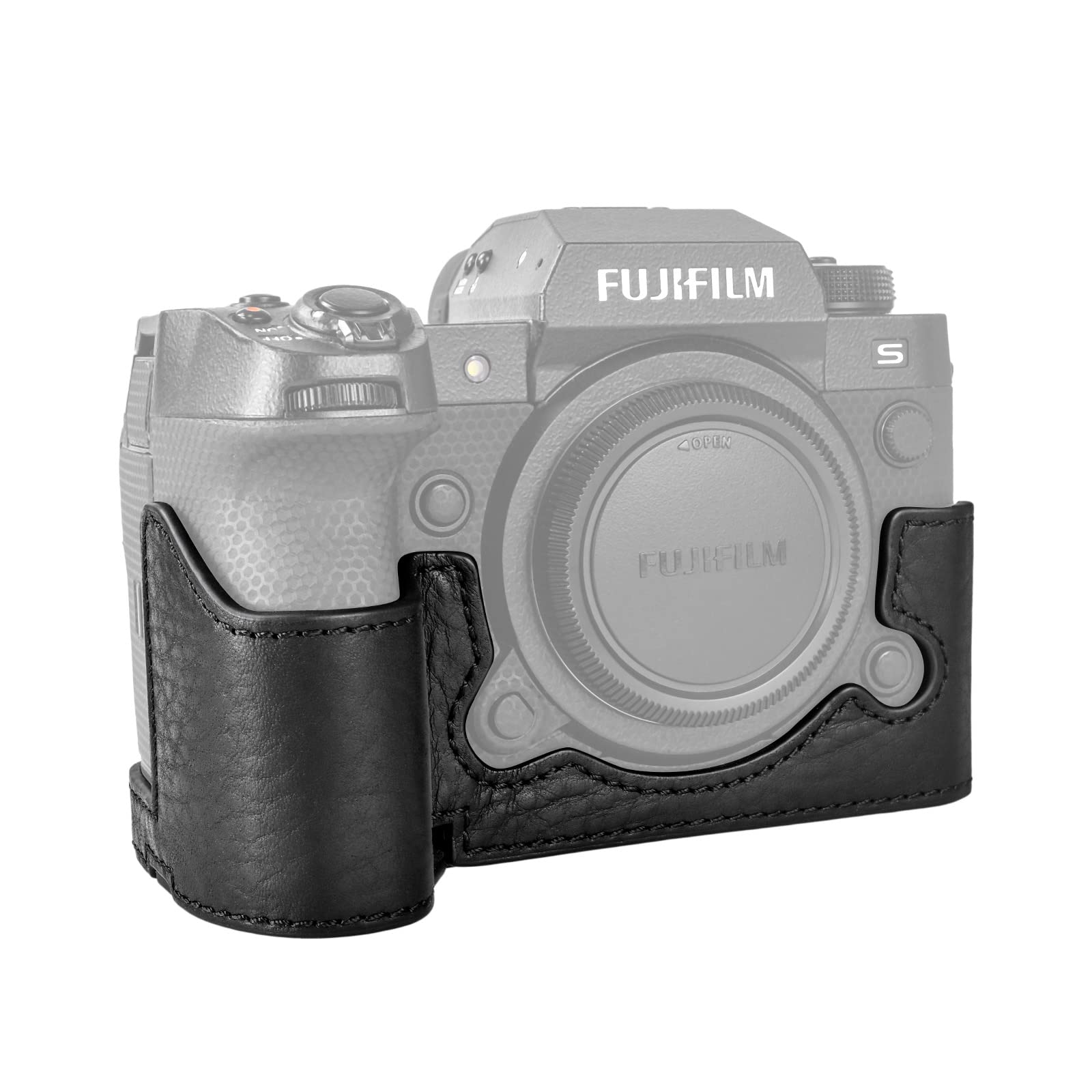 MUZIRI KINOKOO Fuji XH2S/X-H2S Case, Prorective Case Compatible for Fujifilm XH2S/X-H2S/XH2 Camera - Genuine Leather Camera Half Case with Hand Grip and Opening Bottom -Black