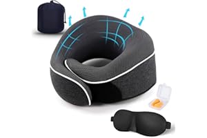 TALLGO Travel Neck Pillow, Best Memory Foam Airplane Pillow for Head Support Soft Adjustable Pillow for Plane, Car & Home Recliner Use (Black1)