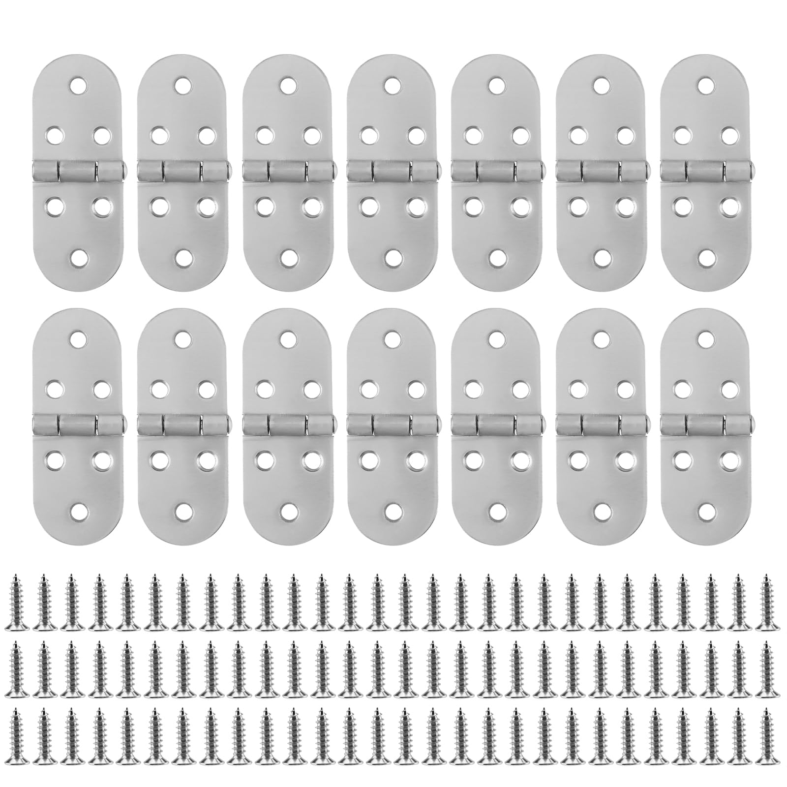 PUCSIQ 14 Pieces Flip Top Hinge 180 Degree Hinges Foldable Two Leaf Hinges Fitting Furniture Hinge with 84 x Screws for Cabinets Table Folding Table Rounded