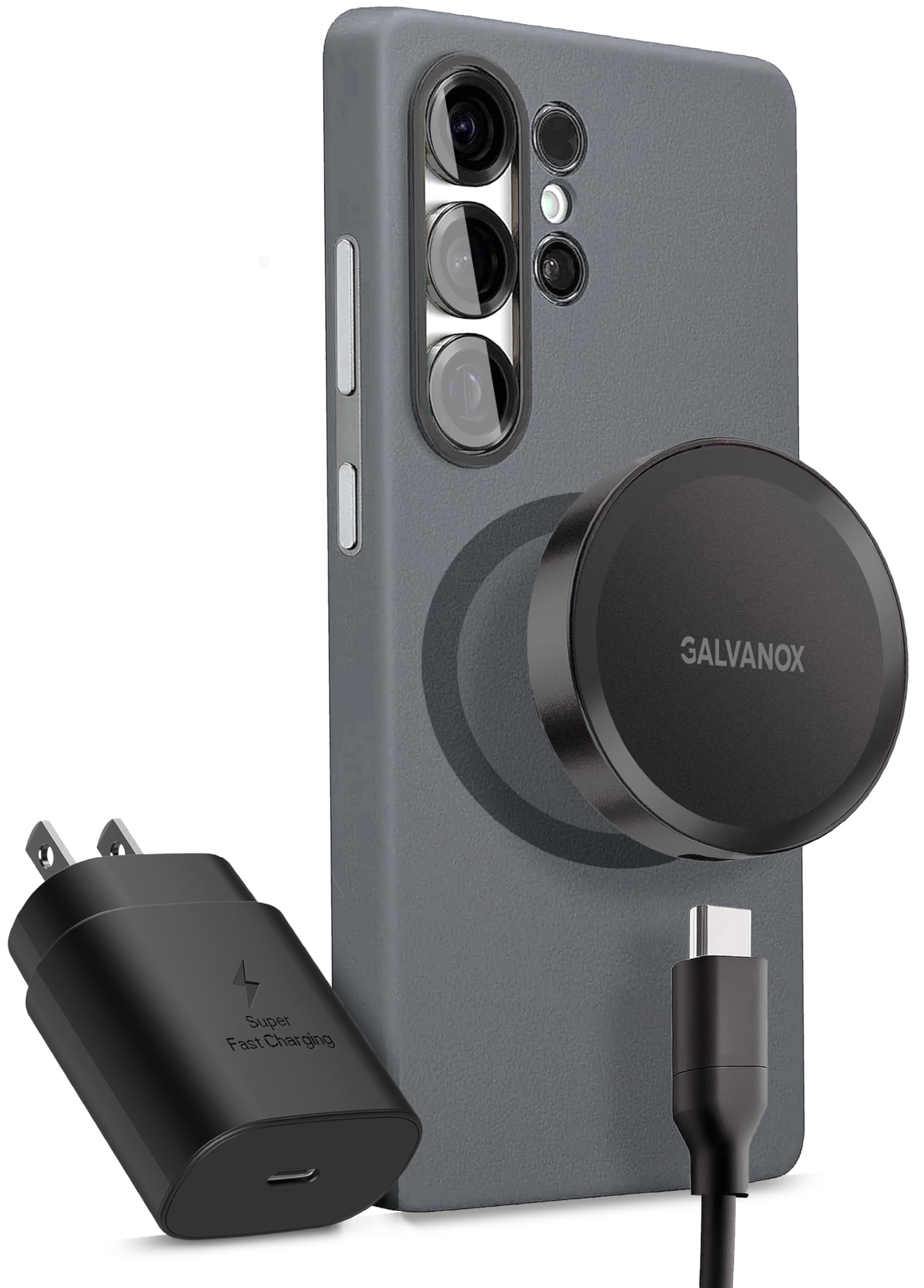 Galvanox Magnetic Wireless Charger for Samsung Galaxy Phones with Fast Charging (25W PPS) Power Adapter, 10ft Cable (S25 Ultra, S25 Plus/ S24 Ultra), Black