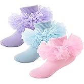 QHANSHIEE Grils Ruffle Socks Toddler Fluffy Ruffle 4-Layer Lace Dress Socks Turn Cuff Pageant Tutu Socks for Baby Girl Kids